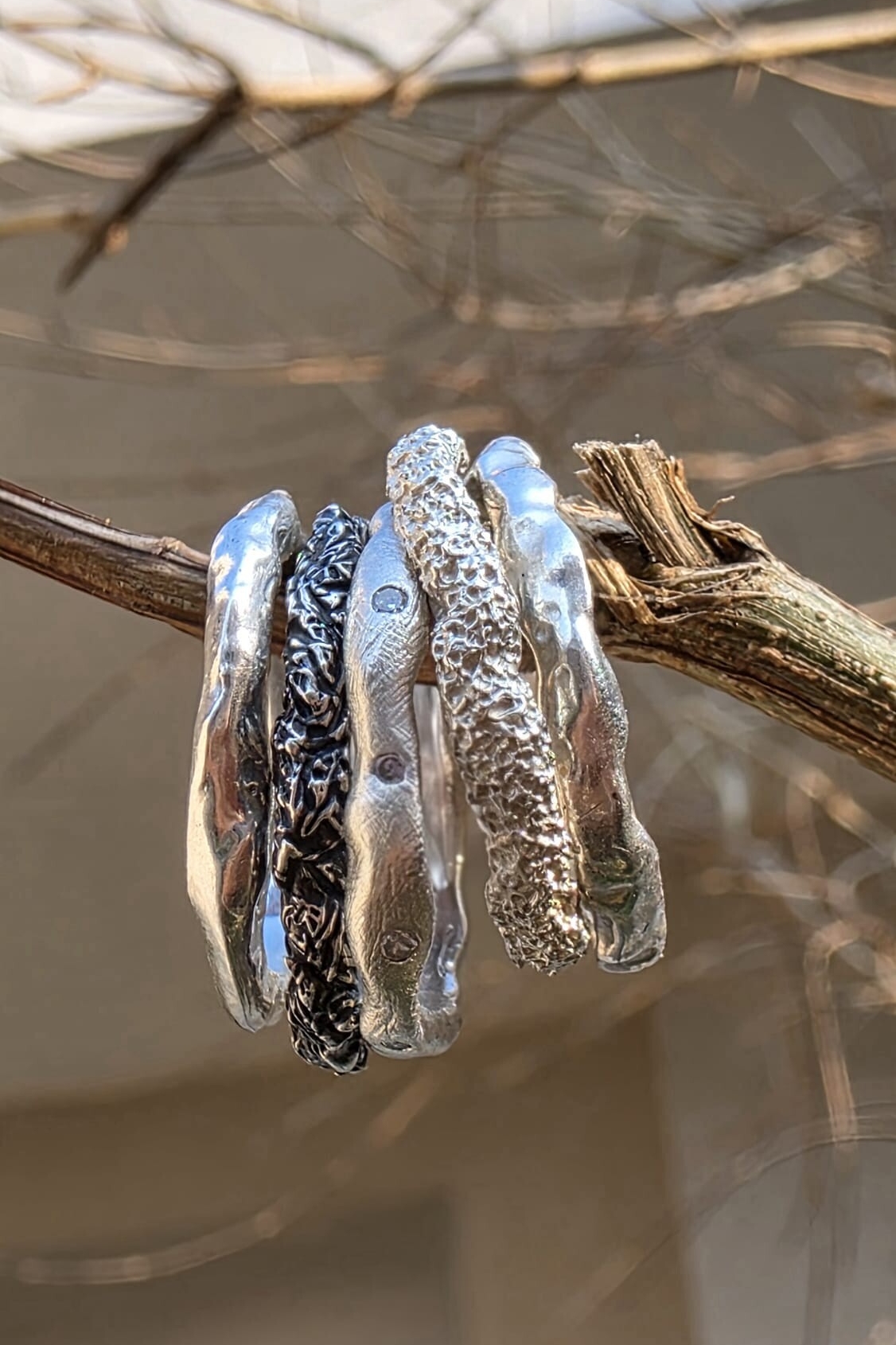 Anelli componibili artigianali in argento e diamanti collezione Caleidos Orme Gioielli