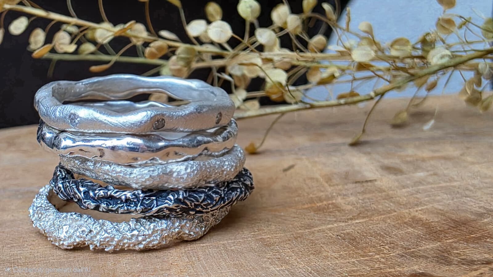 collezione-anelli-caleidos-diamanti Set di 5 anelli componibili artigianali Caleidos in argento con diamanti naturali incastonati a mano - Orme Gioielli